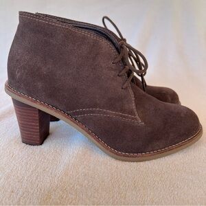 J.Jill Brown Suede Lace-Up Ankle Booties | Stacked Heel | Size 7